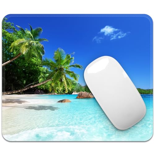 Image of Square Mouse Pad with Stitched Edge, Premium Mousepad Washable Cloth. Computer Mouse Pad with Non-Slip Rubber Base, Mouse Pads for Computers Laptop Mouse 9.25x7.75x0.12 inch-Beach1