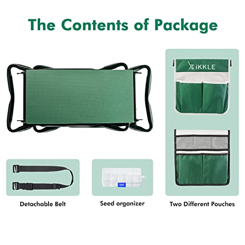 Ikkle Upgraded Garden Kneeler And Seat, Heavy Duty Garden Bench With 2 Large Tool Pouches , Adjustable Belt Foldable Sturdy Gardening Tools Gifts For Gardeners #TOP6