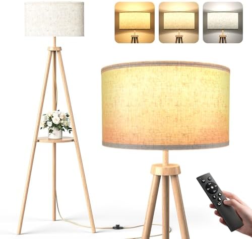 Lampadaire Trépied LED sur Pied Salon avec Étagères de Rangement ...