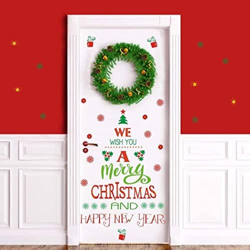 Merry Christmas Quotes Wall Decals(43 decals), Happy New Year Quotes Stickers, Christmas Tree Mistletoe Stars Fireworks Candle Snowflake Wall Art for Christmas Party Supplies Window Clings Door fridge