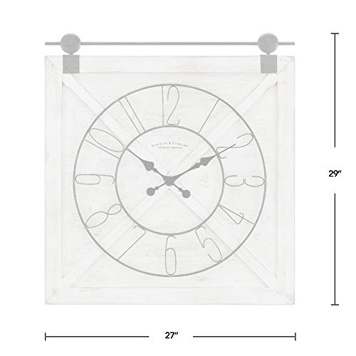 Firstime & Co. White Farmstead Barn Door Wall Clock For Home Office, Kitchen, Living Room, Bedroom, Square, Wood And Metal, Farmhouse Decor, 29 X 27 Inches #TOP6