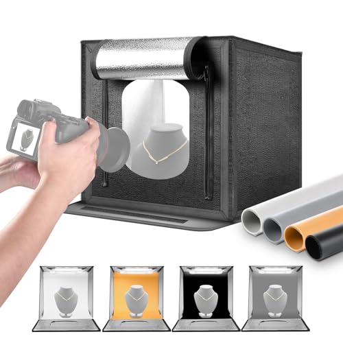 NEEWER 40W Verbesserte Fotostudio Lichtbox, 40x40cm Tragbare Faltbare Fotografie Leuchtbox, 4 Hintergründe, 5600K 144 LEDs 5310lx/0.5m Dimmbares...