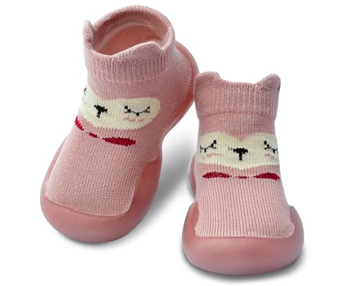 Dookeh Krabbelschuhe Baby, Lauflernschuhe Kinder, rutschfeste Hüttenschuhe Sockenschuhe für Mädchen Junge (9-Rosa, EU Schuhgrößensystem, Baby, Alter (von/bis), M, 12 Monate, 18 Monate)