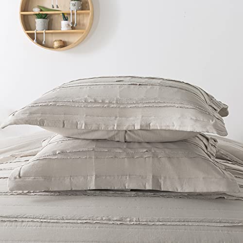 Honeilife Queen Quilt Bedding Set - 3 Pieces Washed Microfiber Quilt Sets Lightweight Bedspreads Ultra Soft Coverlets Vintage Bed Cover Ruffled Bedding Set All Season Quilts-Sandy #TOP4