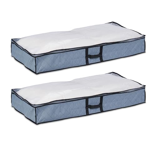 Relaxdays Unterbettkommode 2er Set, Stoff, HxBxT: 14x100x50 cm, mit Sichtfenster, Unterbettbox flach, grau/transparent Relaxdays Unterbettkommode 2er Set, Stoff, HxBxT: 14x100x50 cm, mit Sichtfenster, Unterbettbox flach, grau/transparent