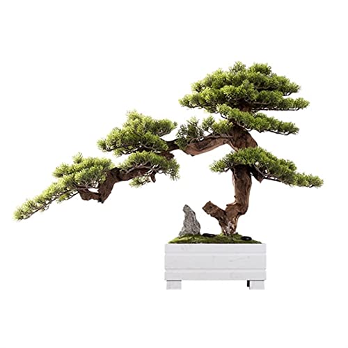 GLJTUO Árboles Artificiales Plantas Artificiales en Maceta Simulación China Creativa Pino bonsái Acogedor Sala de Estar Porche Pino Verde Simple con Maceta de cerámica Blanca Si