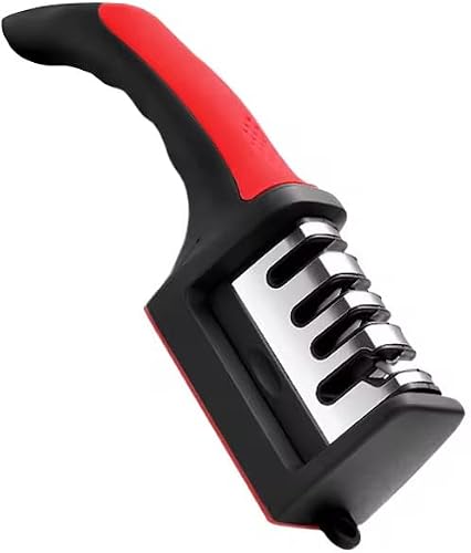 3-Stage Manual Knife Sharpener, Kitchen Knife Sharpening Tool for Straight Knives, Easy-Grip Sharpener for Home and Professional Use
