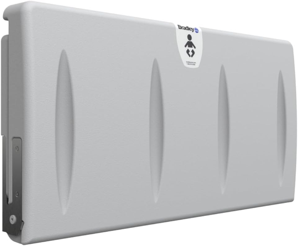 Bradley Horizontal Baby Changing Station, Surface-Mounted, Adjustable Safety Belt, Integrated Liner Dispenser & Purse/Diaper Bag Hook, ADA Compliant, High-Density Plastic, Light Gray, 9631