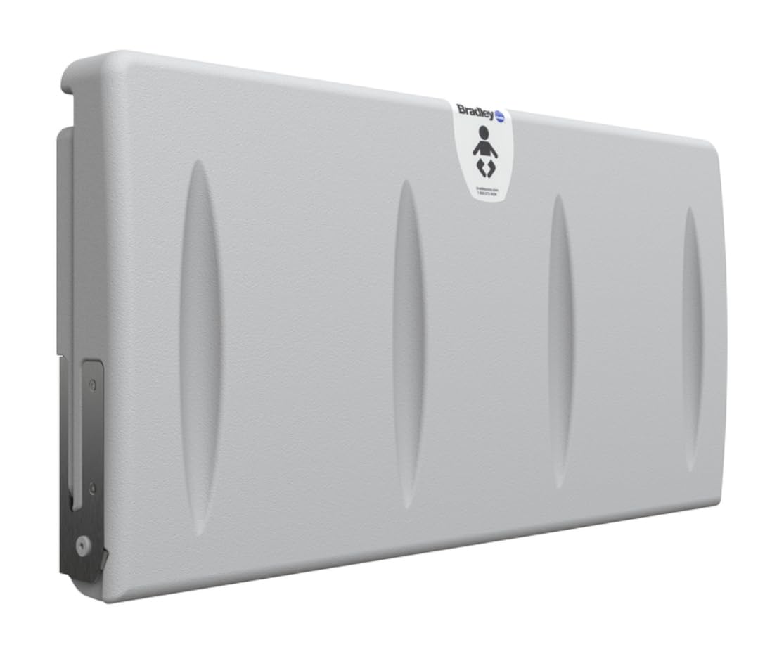 Bradley Horizontal Baby Changing Station, Surface-Mounted, Adjustable Safety Belt, Integrated Liner Dispenser & Purse/Diaper Bag Hook, ADA Compliant, High-Density Plastic, Light Gray, 9631