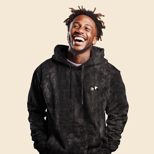 DALIX Panda Embroidered Fleece Hoodie Mineral Wash Long Sleeve Sweatshirt Mens3