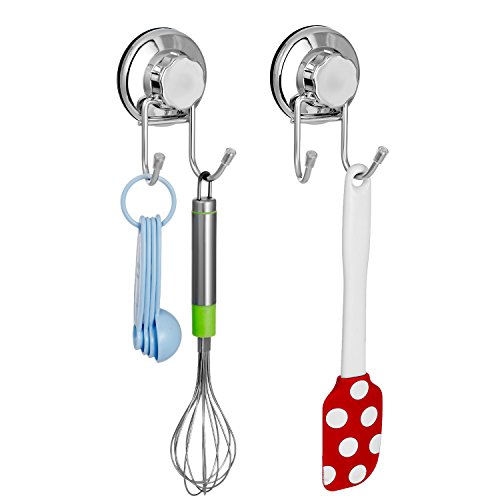 Sanno Double Suction Hooks Suction Cups Vacuum Hook For Flat Smooth Wall Surface Towel Robe Bathroom Kitchen Shower Bath Coat, Stainless Steel (2 Pack) #TOP1