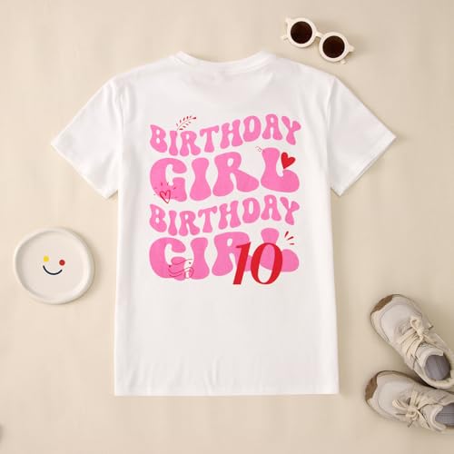 MODNTOGA Big Girl Birthday Shirt 10th Birthday Girl Graphic Love Back Print T-Shirt 10 Year Old Birthday Party Crewneck Tops 7