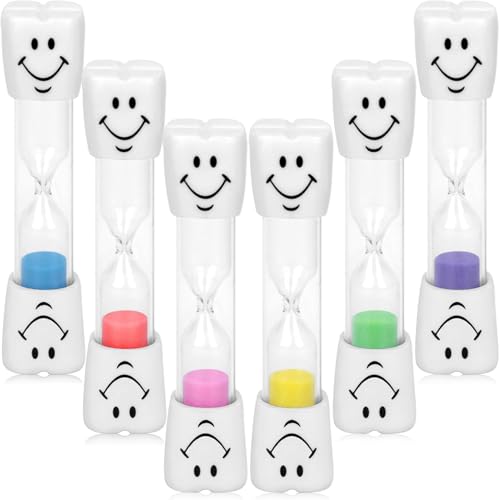 6 Stück Sanduhr Zähneputzen Kinder, Bunte Sanduhr Timer, Kleine Sanduhren 3 Minuten/2 Minuten, Zahnputzuhr Glas mit Smile, Farbige Sanduhren Set für Kinder