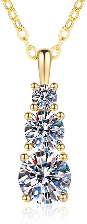 Unique 14K Gold Long Diamond Pendant Necklace for Women, Striking 1 Carat Ideal Cut VVS1 D-Color Design with Three Accent Diamonds