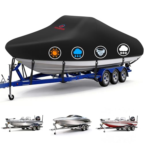 Comnova Boat Cover 16-18.5 FT - Marine Grade Trailerable Boat Cover Heavy Duty & Waterproof - Fit 16 to 18.5ft V-Hull Tri-Hull Fishing Boats Runabout Bowrider Fish & Ski and Pro-Style Bass Boats