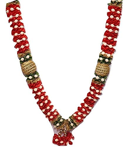 Reliable Flower Garlands for Photo Frame or Murti Artificial Pearls, Beads/Stones/Satin Haar Home Decor/Temple Decor Size 11 inch, Red,Pack of 1 Piece Reliable Flower Garlands for Photo Frame or Murti Artificial Pearls, Beads/Stones/Satin Haar Home Decor/Temple Decor Size 11 inch, Red,Pack of 1 Piece
