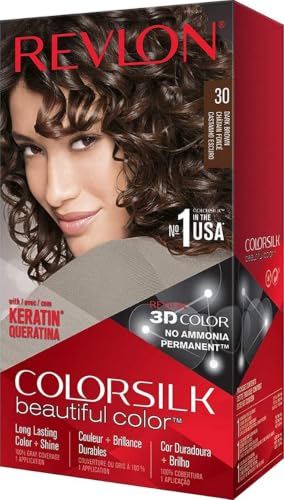 Revlon Colorsilk, Tinte Pelo Mujer Permanente - 30 Castaño Oscuro | Coloración Permanente, Sin Amoníaco, Con Keratina, Color Intenso de larga duración, Resultado Natural y Brillante