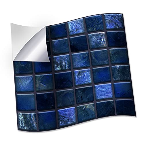 WALPLUS 15cm(6) 24 Pieces Pearl Noir Blue Jewel Mosaic Wall Tile Sticker Set Peel and Stick Backsplash Decals Vinyl Home Decors Splashback for Kitchen Bathroom Tile Paint Stick on Wall