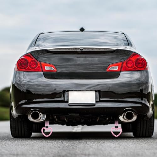 Xinjoduz 2 PCS Car Heart Hanging Accessories Drift Charm Pink Heart Handle Strap for Car Rear Bumper Warning Ring Decor Heart-Shaped Straps Subway Bus Replace Handle Interior Exterior Decoration
