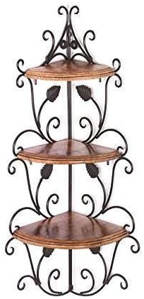 Iron & Wooden Wall Corner Rack, 3 Shelf Mount for Office & Home Decor
