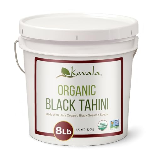 Kevala Organic Black Tahini - Gluten Free Black Sesame Paste for Sweet and Savory Food, Great to Mix with a Miso Paste, Bulk Size for a Kitchen Pantry and Restaurant Stockrooms, Bagel Spread, 8 lb