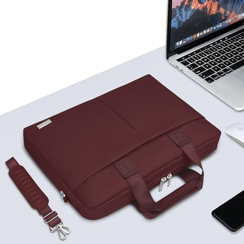 Image of GRIPP Hugo Laptop Sleeve Bag for Laptop /MacBook up to 14 Inch, Detachable Shoulder Strap, Carry Handle, Trolley Sleeve, Tablet Compartment, Multiple Organisers, Office and Travel Bag - Maroon