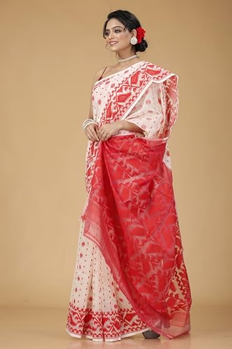 Image of OISHANI SAREE GHOR Women's Traditional Bengal Cotton Silk Soft Jamdani Saree - Beautiful design and Quality - Without Blouse Piece