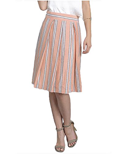 Peach Cotton Flare Spring Skirt - Comfortable Work Skirt Vintage Style - Main Image
