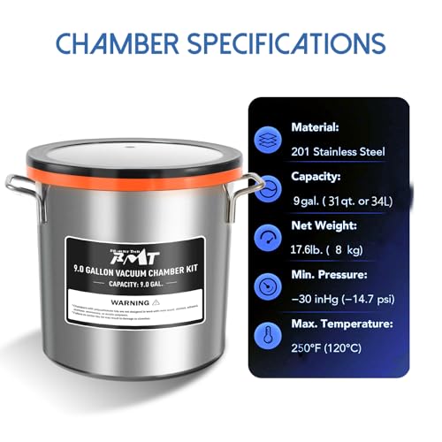 PB Motor Tech 9 Gallon Stainless Steel Vacuum Chamber with Tempered Glass Lid, 34 L Degassing Chamber, Ideal for Resin Casting, Silicone Degassing, Essential Oils & Wood Stabilization - Image 3