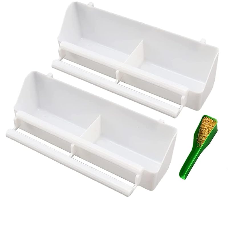 Comedouro duplo para aves em plástico PP branco Kassbest, pacote com 2