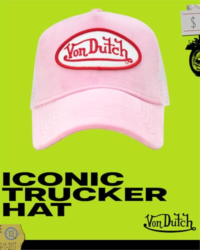 Image of Von Dutch Unisex Trucker Hat - Velvet Curved Bill Mesh Back Retro Classic Adjustable Snapback Baseball Cap for Men and Women