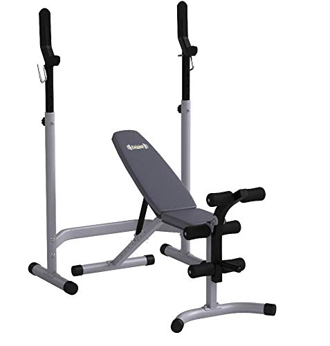Body Champ Olympic Weight Bench with Leg Extension Curl Lift Developer Attachment, 2-Piece Combo Bench and Squat Rack Stand BCB3780