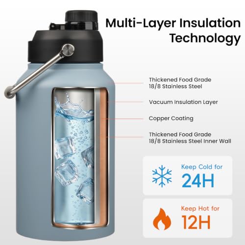 Image of Konokyo 64 oz Insulated Stainless Steel Water Bottle Jug with Handle
