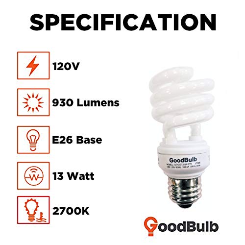 Goodbulb 13 Watt Compact Fluorescent Bulb - Warm White Light Bulb - Ultra Mini Spiral Cfl Light Bulbs - 2700K - E26 Base (Pack Of 2) #TOP3