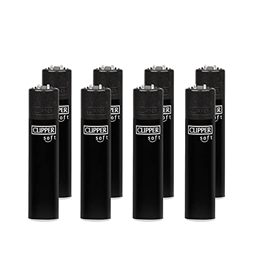 Pack de Clipper 8 Mecheros Encendedores Liso Soft Touch All Black Negro CP11RH Y 1 Llavero Hibron