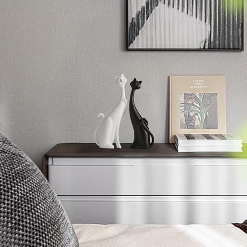 Estatua pareja gatos blanca y negra decoración moderna miniatura 5
