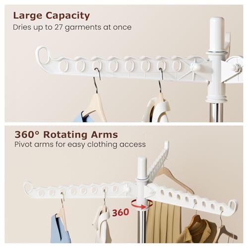 Abiglifty Rotatable and Foldable Clothes Drying Rack, Space Saving Free Standing Laundry Drying Rack for Indoor, Balcony, 1 Layer