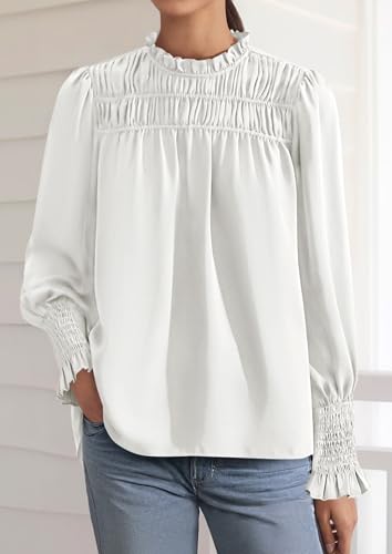 PRETTYGARDEN Blouses for Women Dressy Casual Fall Outfits 2025 Frill Neck Long Sleeve Shirts Satin Work Business Casual Tops3