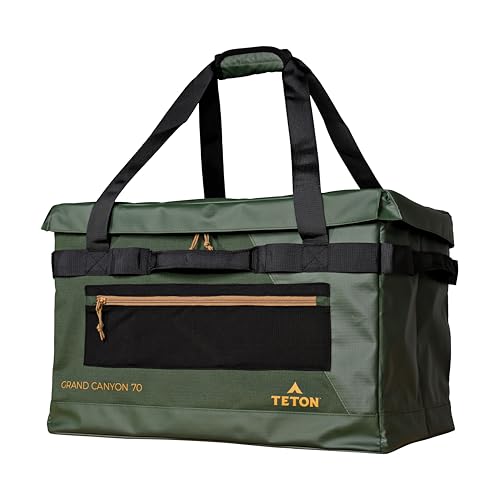 Teton Grand Canyon Tote 70L – Large Collapsible Gear Organizer with Mesh Pockets & Lid Dividers – Rugged Camping Storage Bin for Overlanding, Travel, and Outdoor Adventure, Dark Olive Green