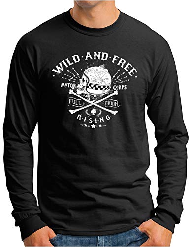 OM3® Motor-Racing-Skull T-shirt à manches longues | Homme | Rockabilly Motorbike Biker | S à 4XL, Noir , XL