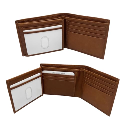 Men's 100% Genuine Leather Bifold Wallet with ID Window and Multiple Credit Card Slots - Stylish & Functional Wallet for Men, Handcrafted Slim Wallet in Classic Leather - Brown2