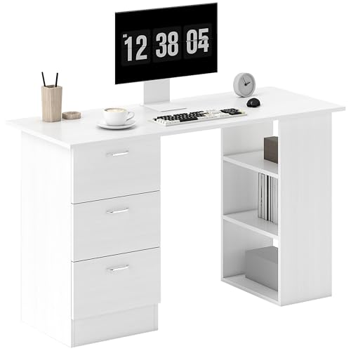HOMCOM Computer Desk, Writing Table, PC Workstation with 3 Storage Shelves and Drawers, Silver...