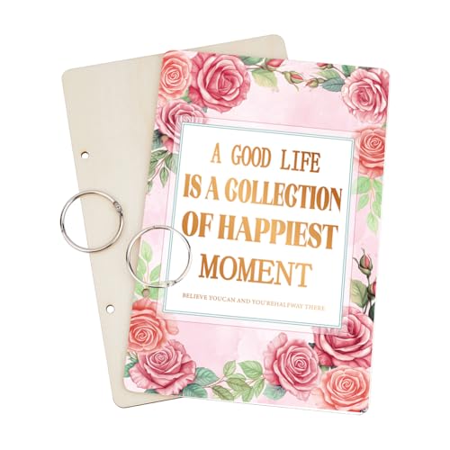 SUPERDANT A Good Life Greeting Card Holder Rose Flowers Wedding Planning Book Wooden Loose Leaf Binder Photo Album 2-Rings Cover Planner Keeper Keepsake Gifts for Bride Wedding Engagement Couple - Image 2