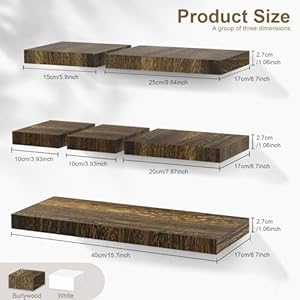 Floating Shelves for Wall Set of 6 Rustic Picture Ledge with Invisible Bracket Multi Size Combinations Wall Shelf for Display Books Kitchen Bedroom Living Room Decor Brown 4 6 8 10 16 Inch