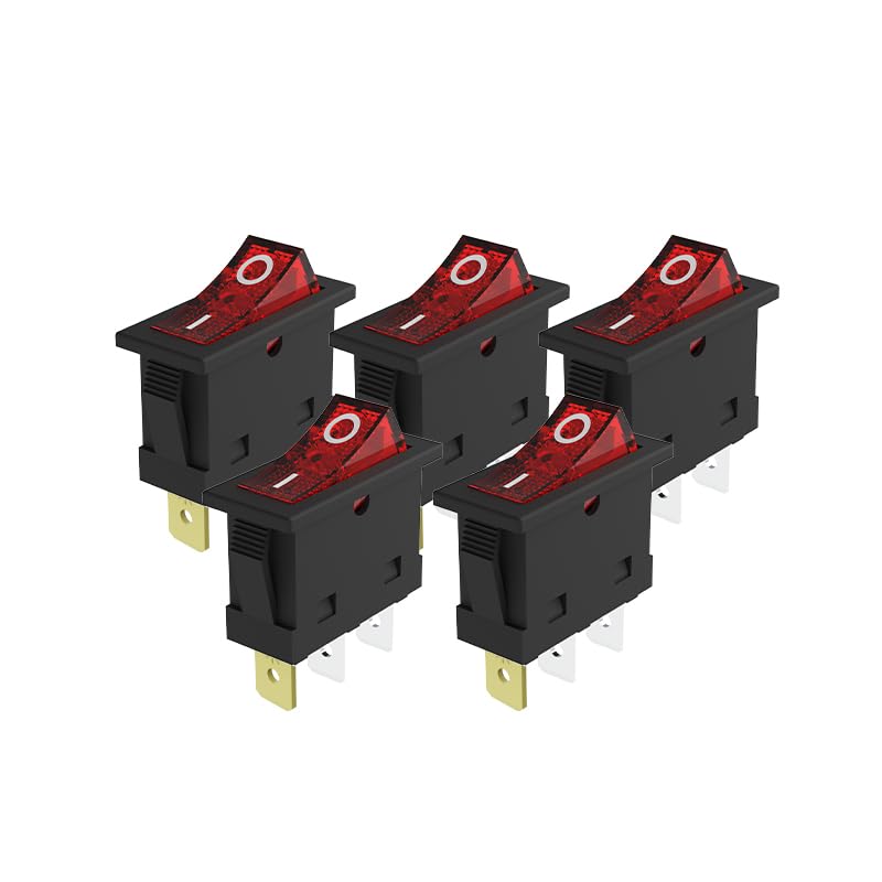 5PCS 30A36V Illuminated LED On/Off SPST 3 Pin 2 Position Mini Boat Rocker Toggle Switch Snap for Househould UL Certification (RED, DC36V 30A)