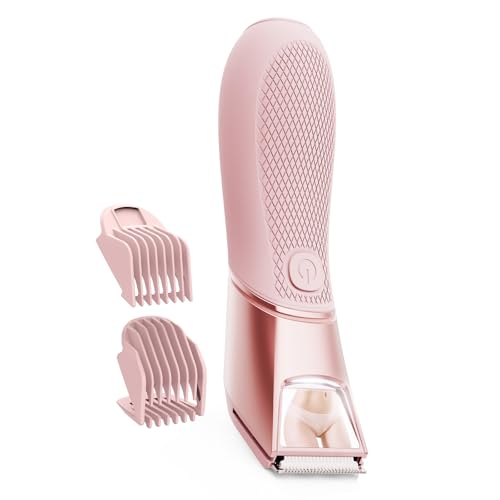 Image of Rechargeable Bikini Trimmer for Women: Pubic Hair Razor with Mirror & LED Light - IPX7 Waterproof Electric Shaver, Travel Lock & Ceramic Blades for Legs Underarm - Punch Pink