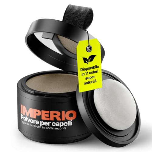 Polvere per capelli IMPERIO - Correttore per infoltimento capelli per donna e uomo, mascara per capelli waterproof per nascondere la ricrescita - 4g (castano chiaro)