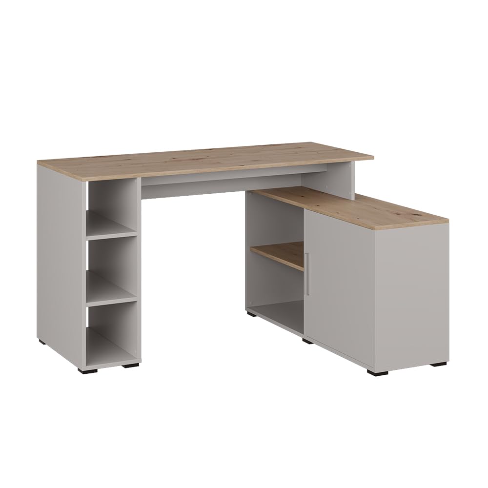 Vicco Biurko narożne "Rudy", Kaszmir, 135 x 110 cm | z półkami, pour une conception flexible de l’espace de travail et l’utilisation du rangement