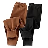 Guqmjde 2er Pack Mädchen Leggings Thermohose Jungen Baumwolle Thermo Hose Kinder Winterhose Fleece Thermoleggings Warme Elastische Taille Thermounterwäsche Bequem Fleecehose Kaffee + Dunkelgrau 110