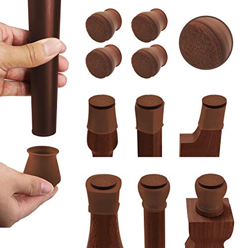Upgrade16 PCS Silicone Chair Leg Floor Protectors, Chair Leg Protectors for Hardwood Floors with Anti-Slip Felt Pads, Prevent Floor Scratches and Reduce Noise(16,Brown)